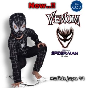 Kostum Baju Anak Spiderman Hitam Venom Topeng Kain