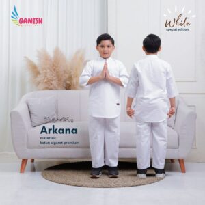 Setelan Baju Koko Anak Warna Putih Lengan Panjang Pendek Atasan