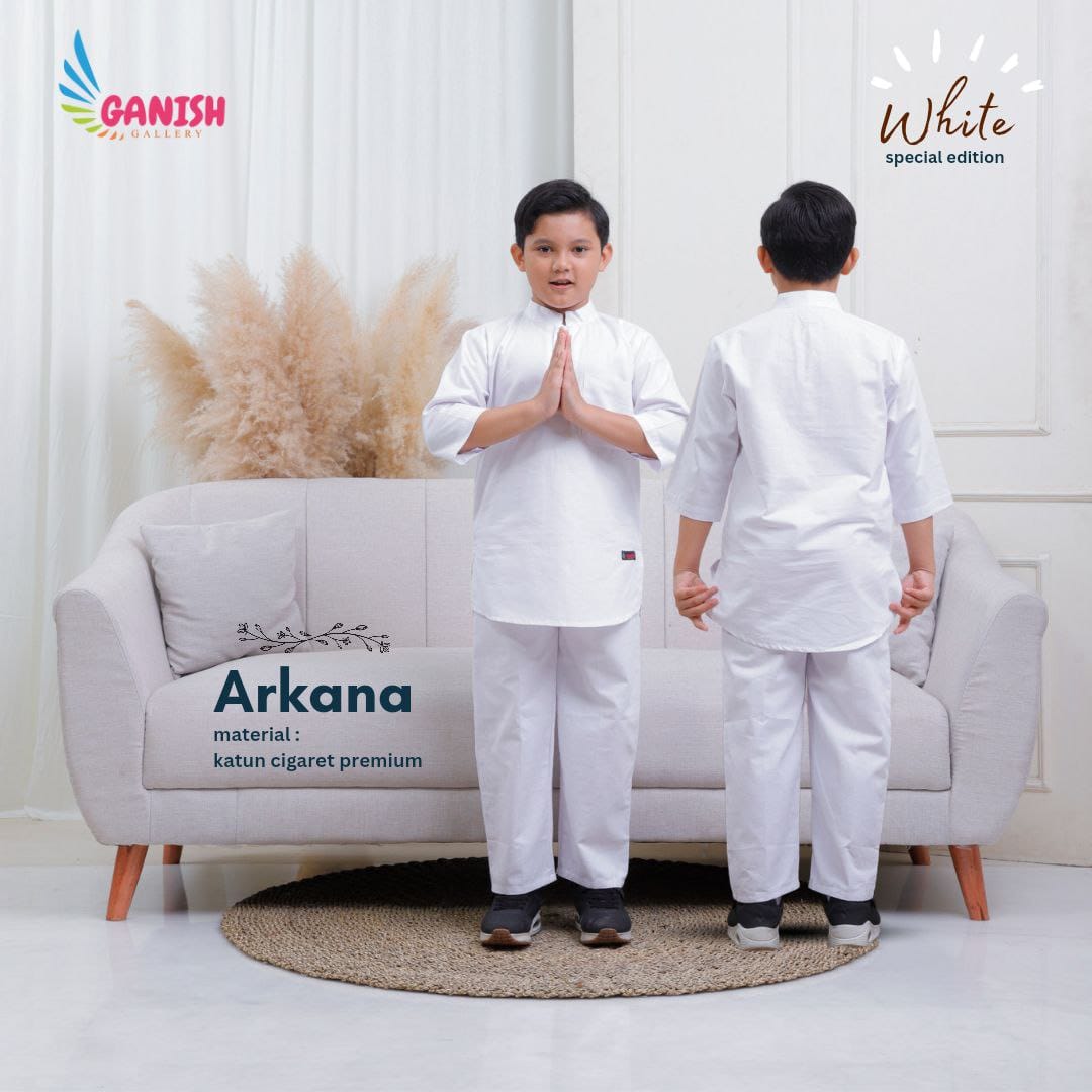 Setelan Baju Koko Anak Warna Putih Lengan Panjang Pendek Atasan